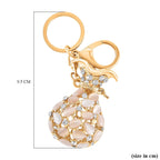 Set of 2 - Created White Cats Eye, Black & White Austrian Crystal Vas & Cat Keychain In Yellow Gold Tone
