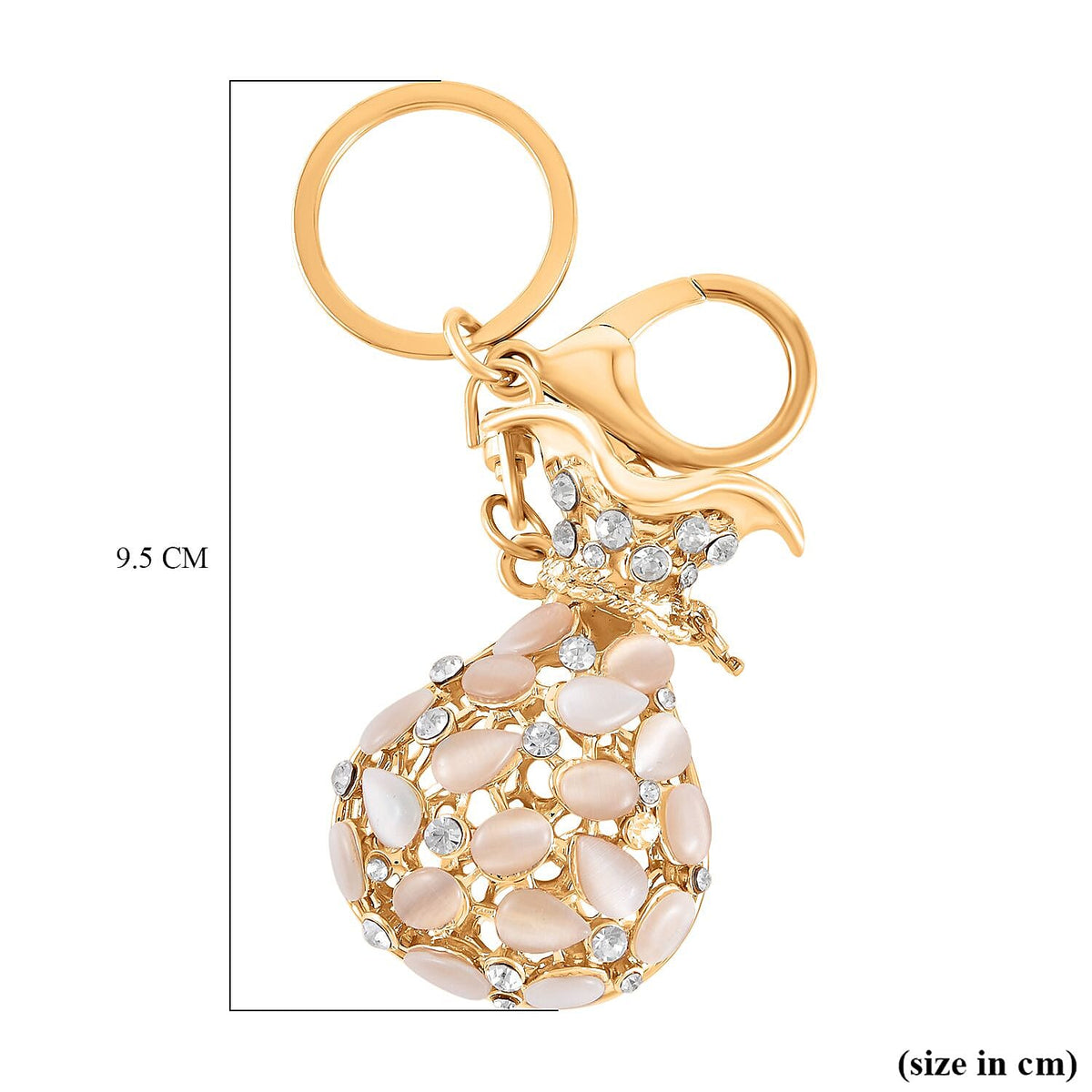 Set of 2 - Created White Cats Eye, Black &amp; White Austrian Crystal Vas &amp; Cat Keychain In Yellow Gold Tone V32646790 5