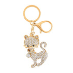 Set of 2 - Created White Cats Eye, Black & White Austrian Crystal Vas & Cat Keychain In Yellow Gold Tone
