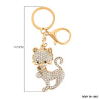 Set of 2 - Created White Cats Eye, Black & White Austrian Crystal Vas & Cat Keychain In Yellow Gold Tone