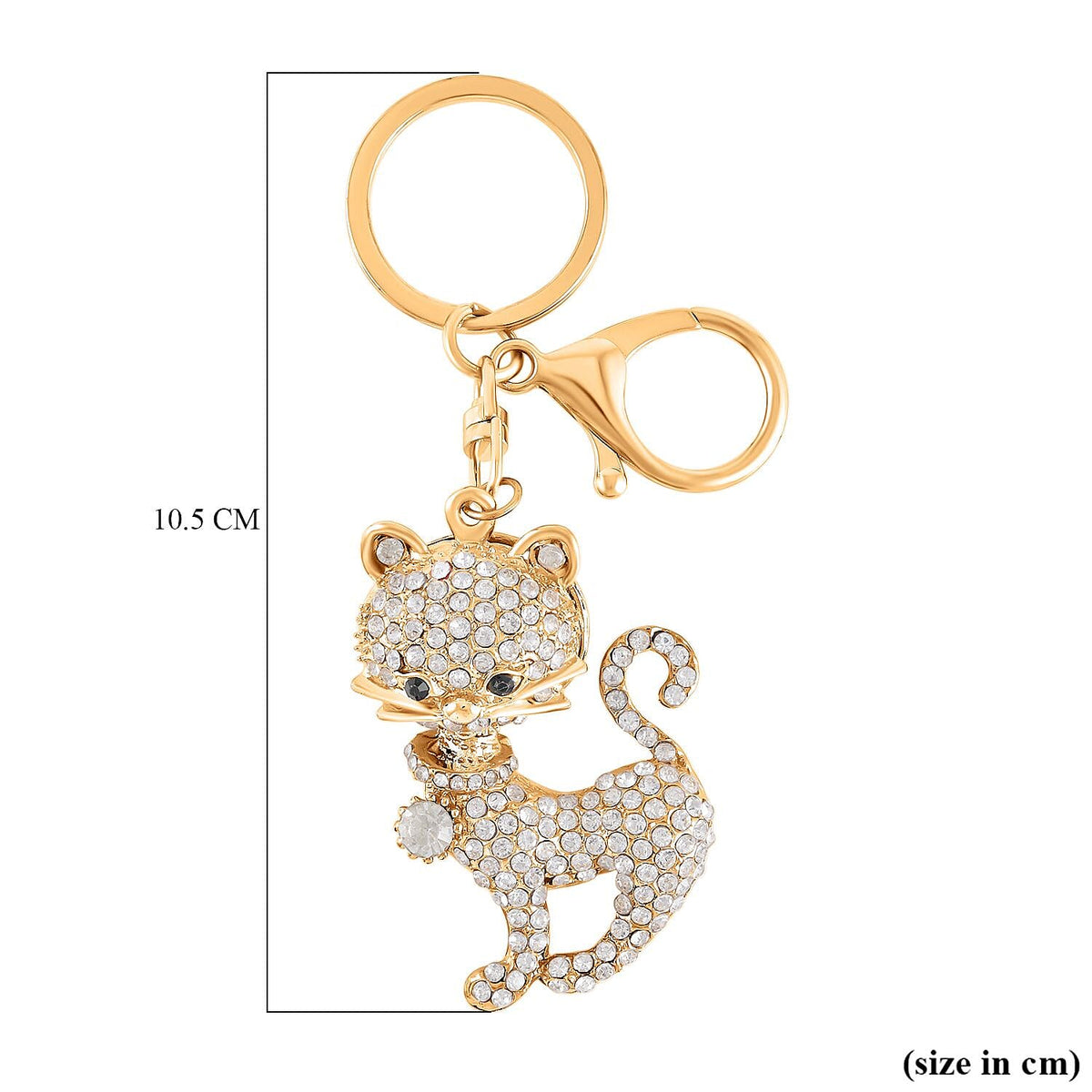 Set of 2 - Created White Cats Eye, Black &amp; White Austrian Crystal Vas &amp; Cat Keychain In Yellow Gold Tone V32646790 8