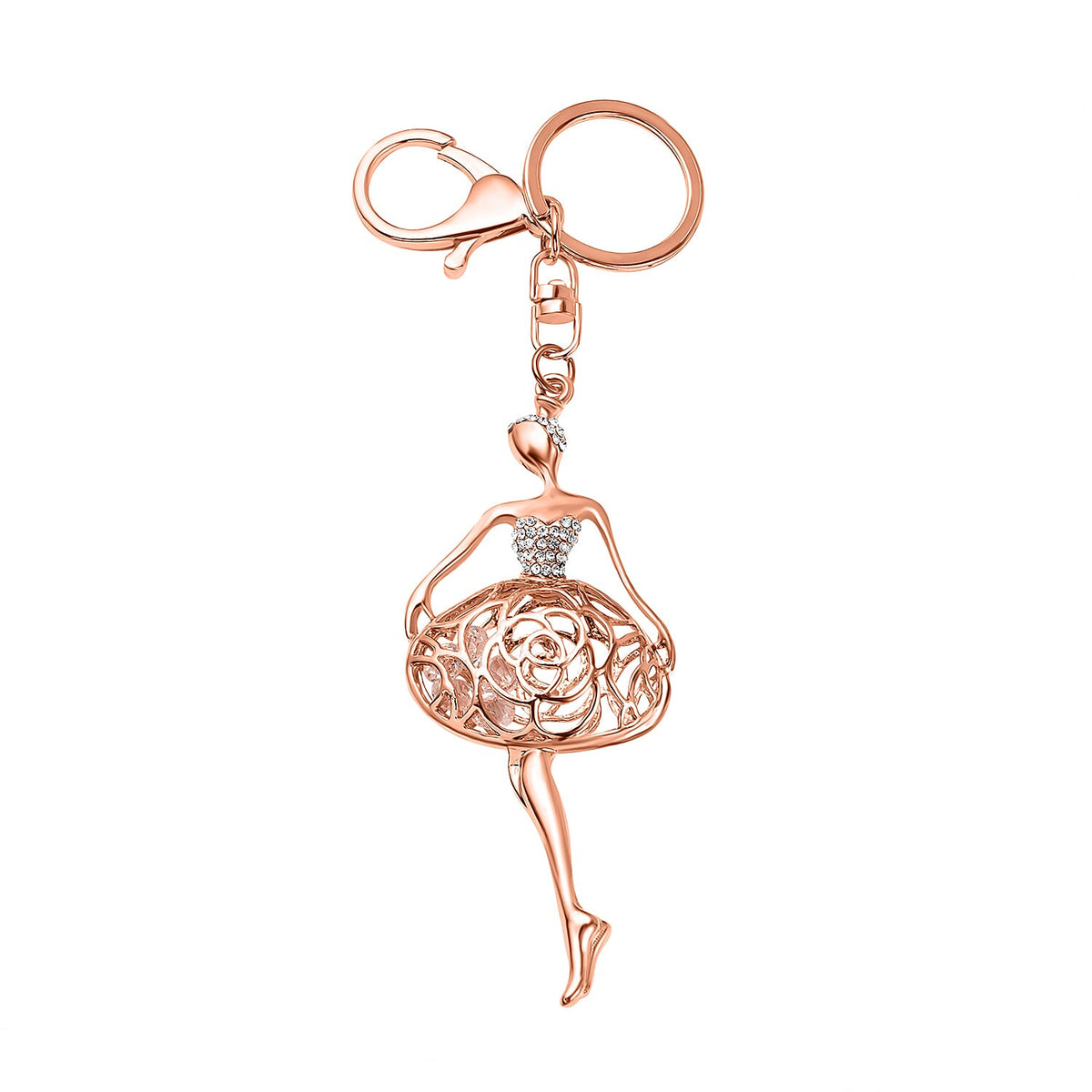 Set of 2 - White Austrian Crystal Ballerina Dancer &amp; Pouch Keychain in Yellow Gold Tone 4177507 3