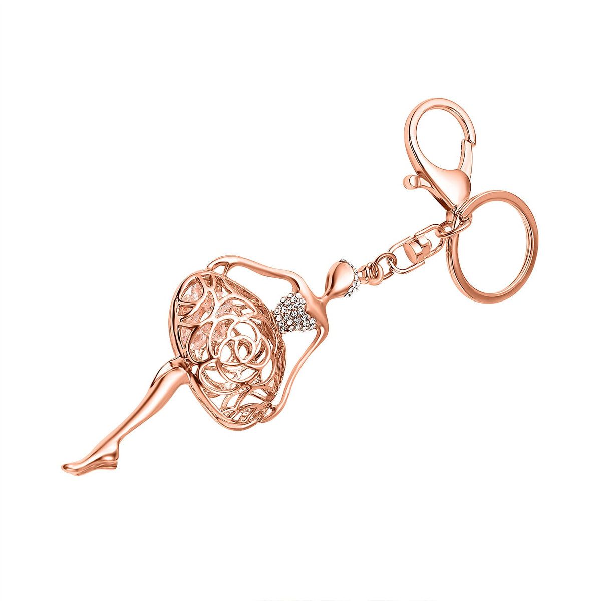 Set of 2 - White Austrian Crystal Ballerina Dancer &amp; Pouch Keychain in Yellow Gold Tone 4177507 4
