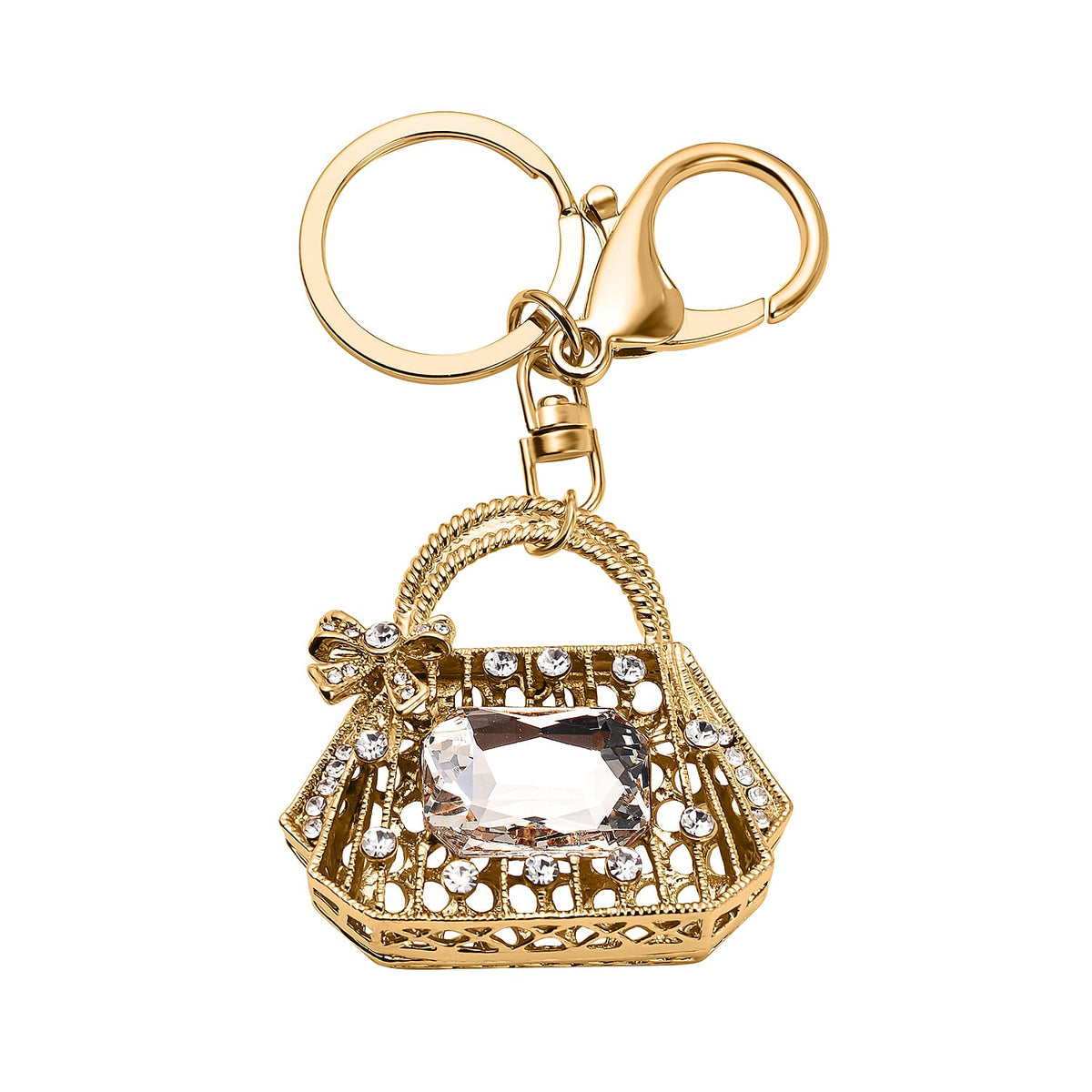 Set of 2 - White Austrian Crystal Ballerina Dancer &amp; Pouch Keychain in Yellow Gold Tone 4177507 6