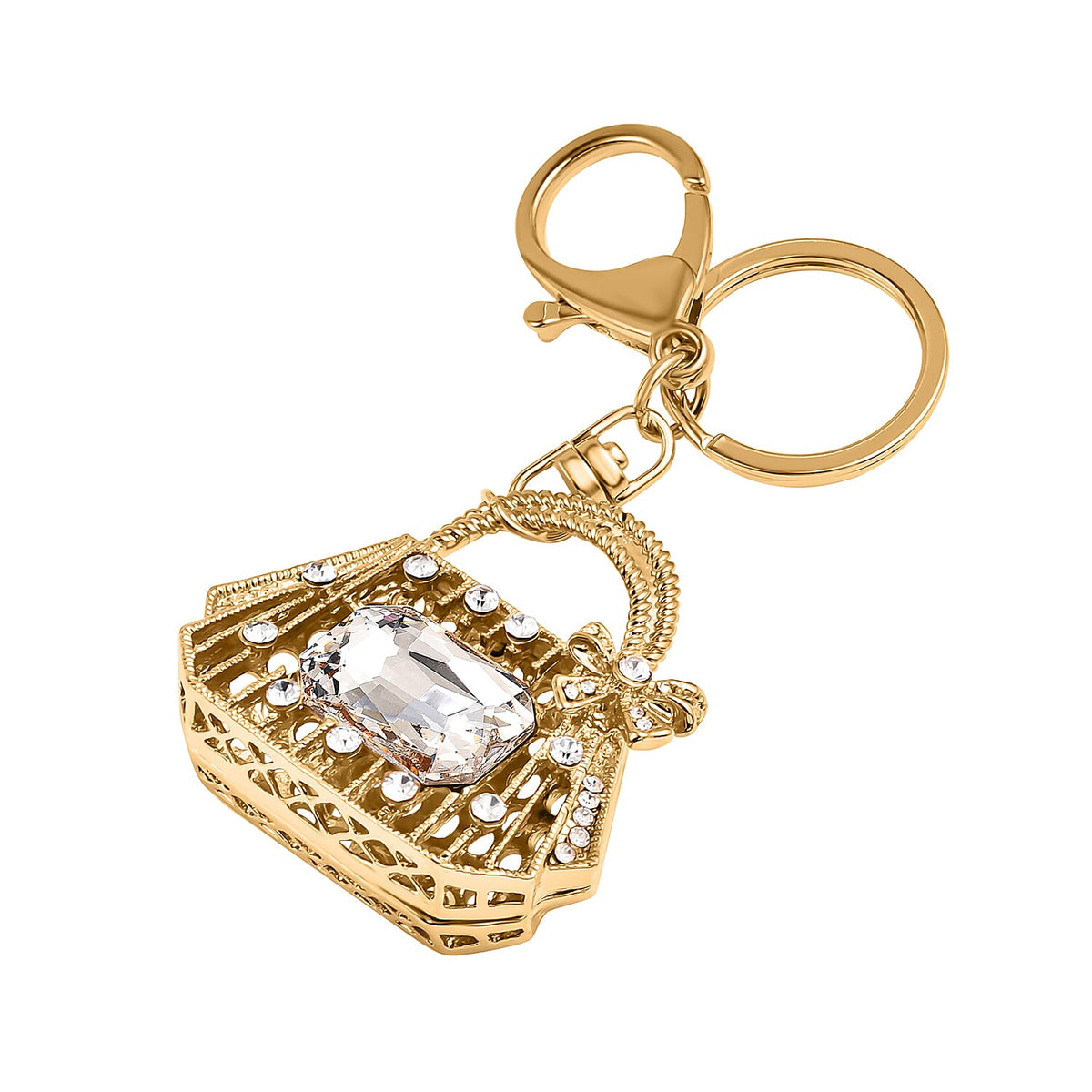 Set of 2 - White Austrian Crystal Ballerina Dancer &amp; Pouch Keychain in Yellow Gold Tone 4177507 7