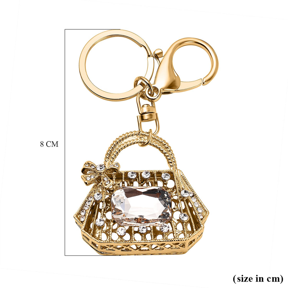 Set of 2 - White Austrian Crystal Ballerina Dancer &amp; Pouch Keychain in Yellow Gold Tone 4177507 8