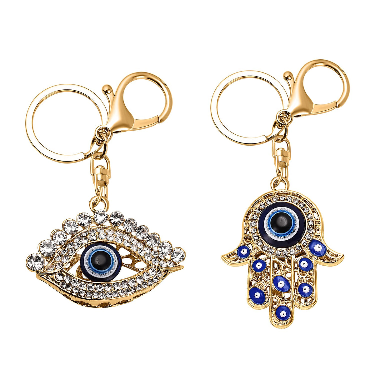 Set of 2 - White Austrian Crystal Evil Eye Keychain in Yellow Gold Tone 4177549 0