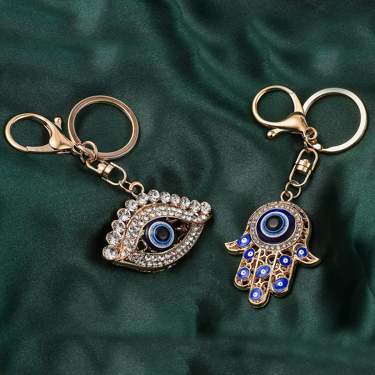 Set of 2 - White Austrian Crystal Evil Eye Keychain in Yellow Gold Tone 4177549 2