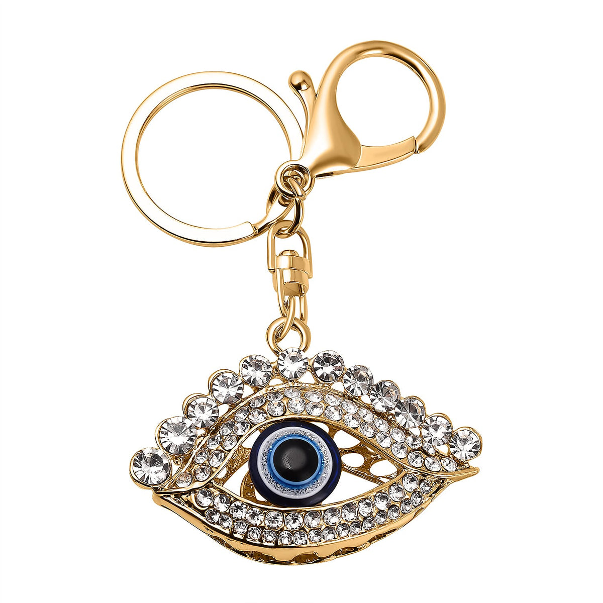 Set of 2 - White Austrian Crystal Evil Eye Keychain in Yellow Gold Tone 4177549 3