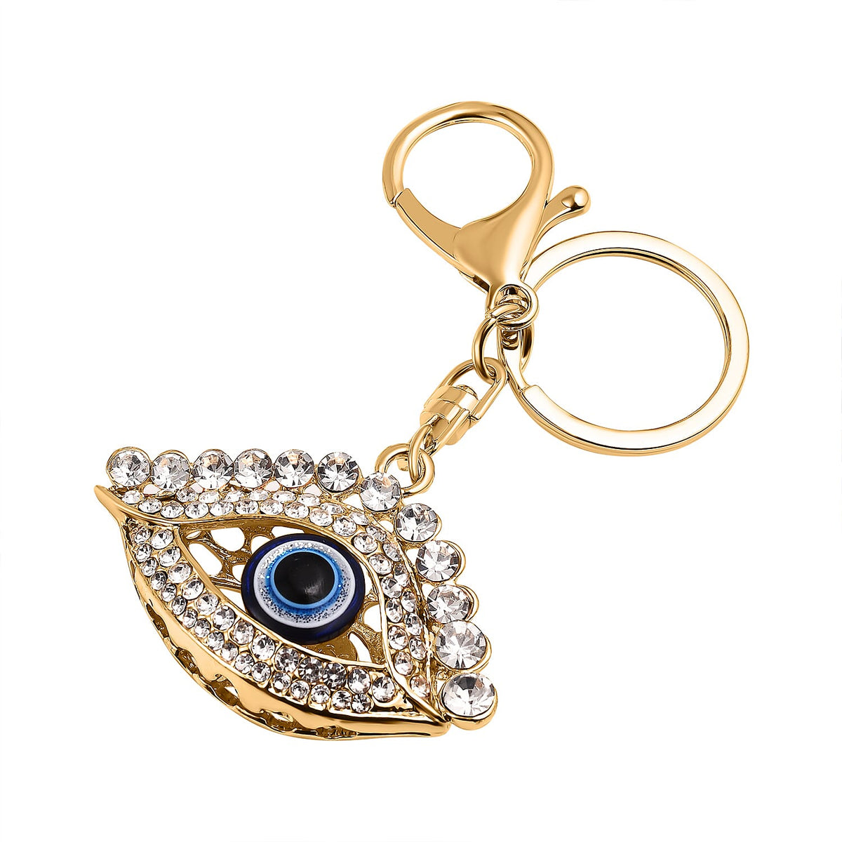 Set of 2 - White Austrian Crystal Evil Eye Keychain in Yellow Gold Tone 4177549 4