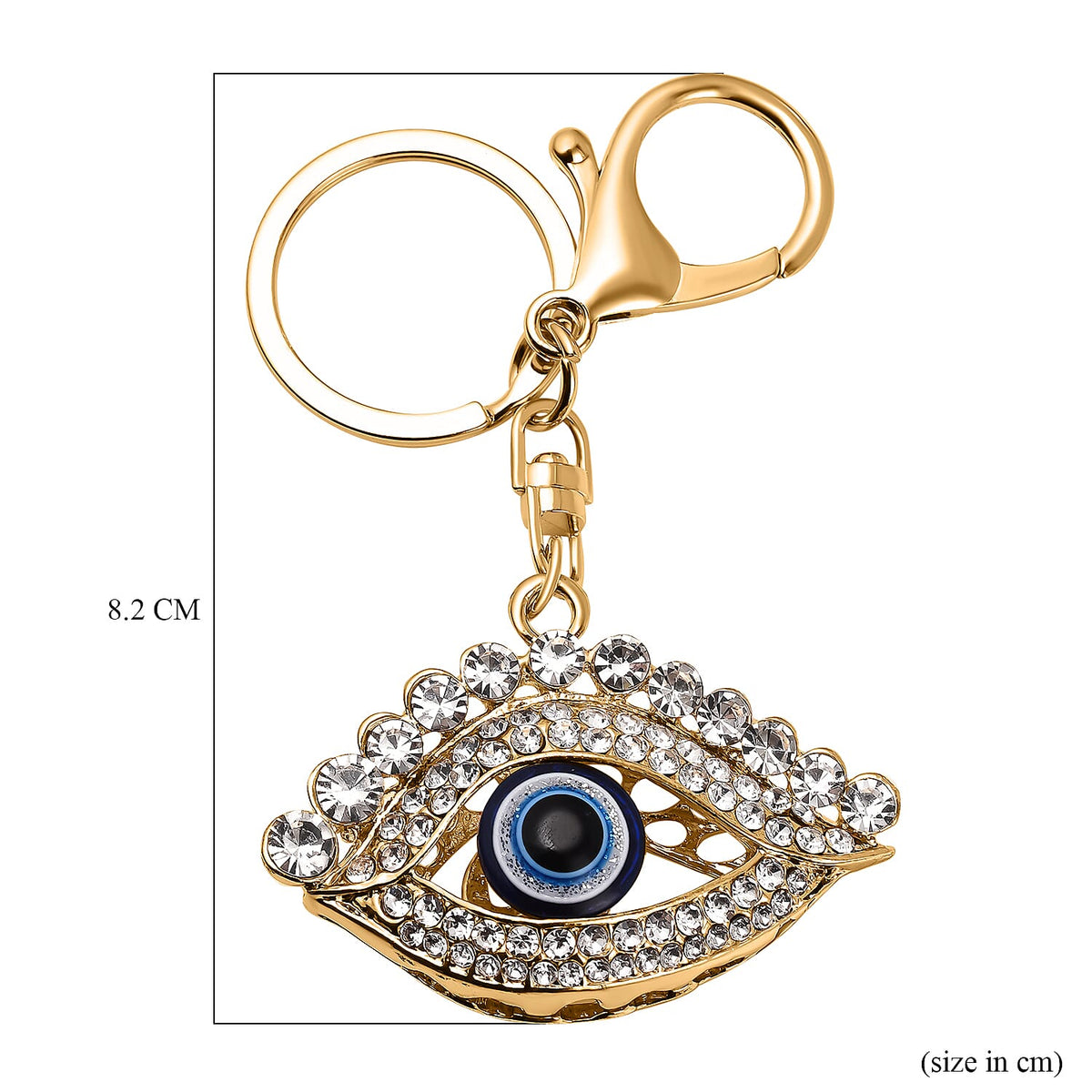 Set of 2 - White Austrian Crystal Evil Eye Keychain in Yellow Gold Tone 4177549 5