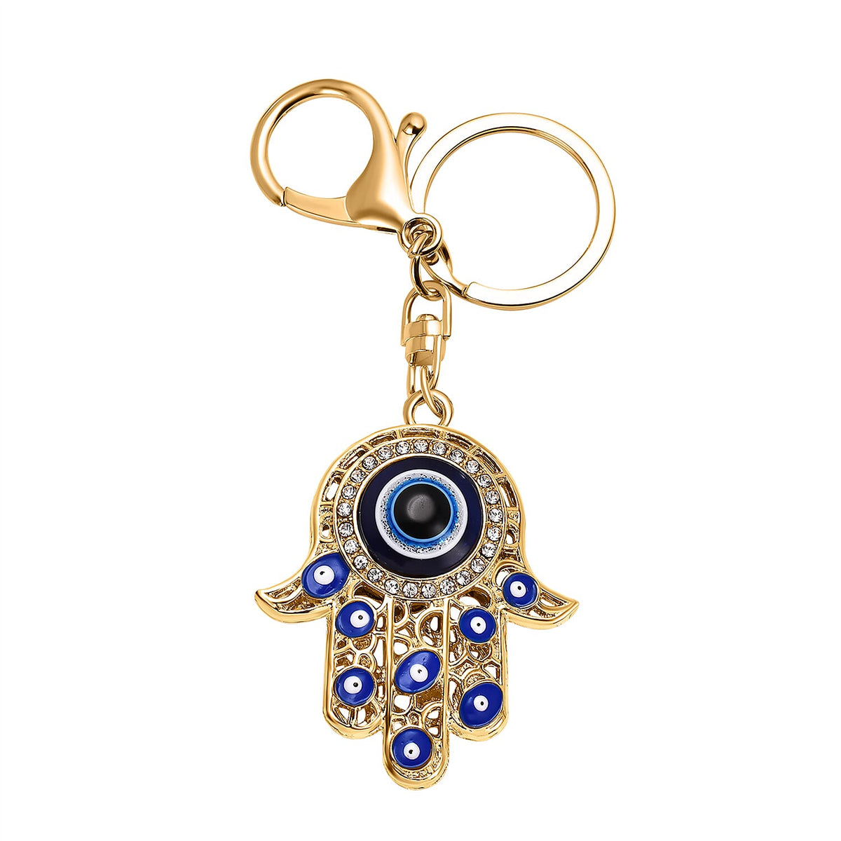 Set of 2 - White Austrian Crystal Evil Eye Keychain in Yellow Gold Tone 4177549 6