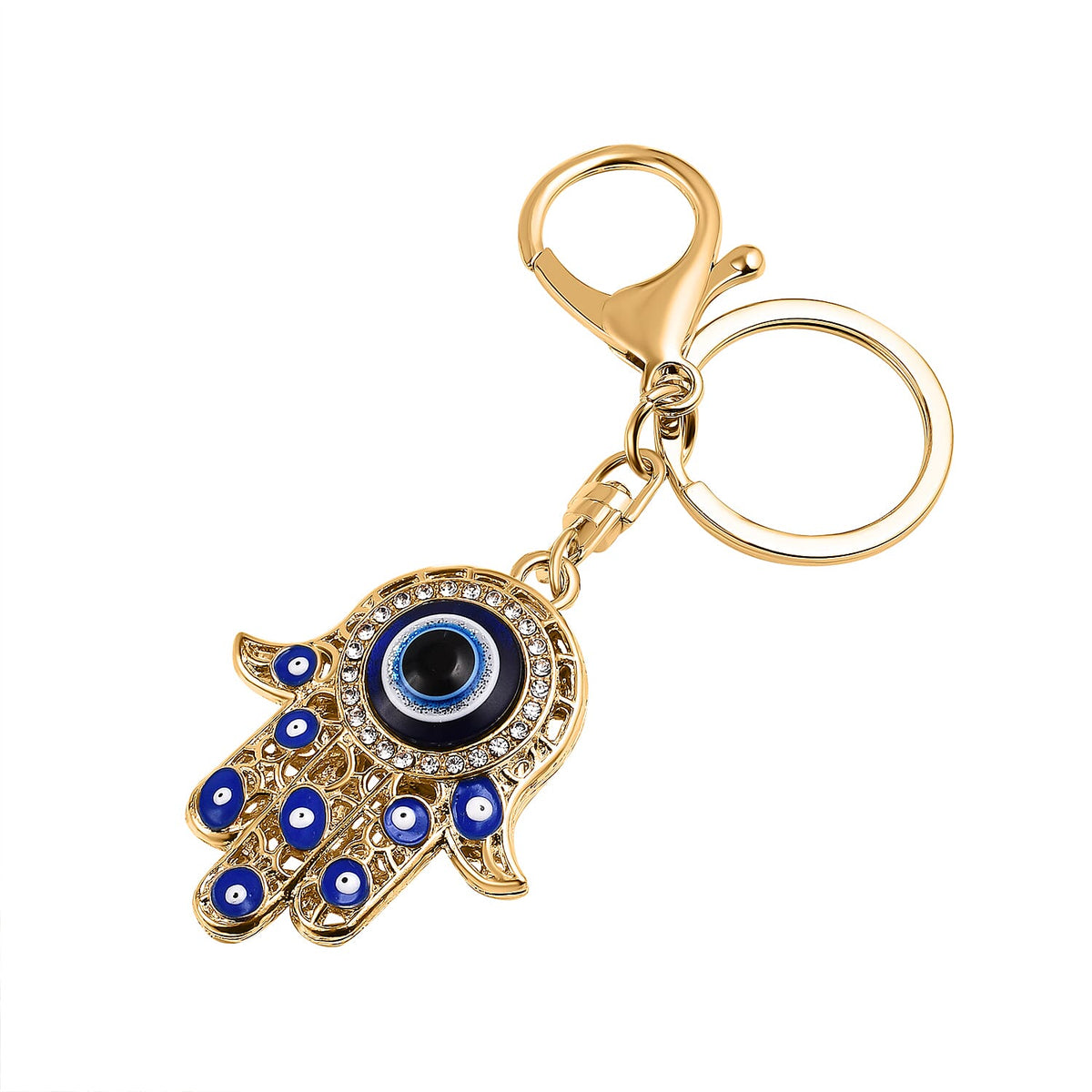 Set of 2 - White Austrian Crystal Evil Eye Keychain in Yellow Gold Tone 4177549 7
