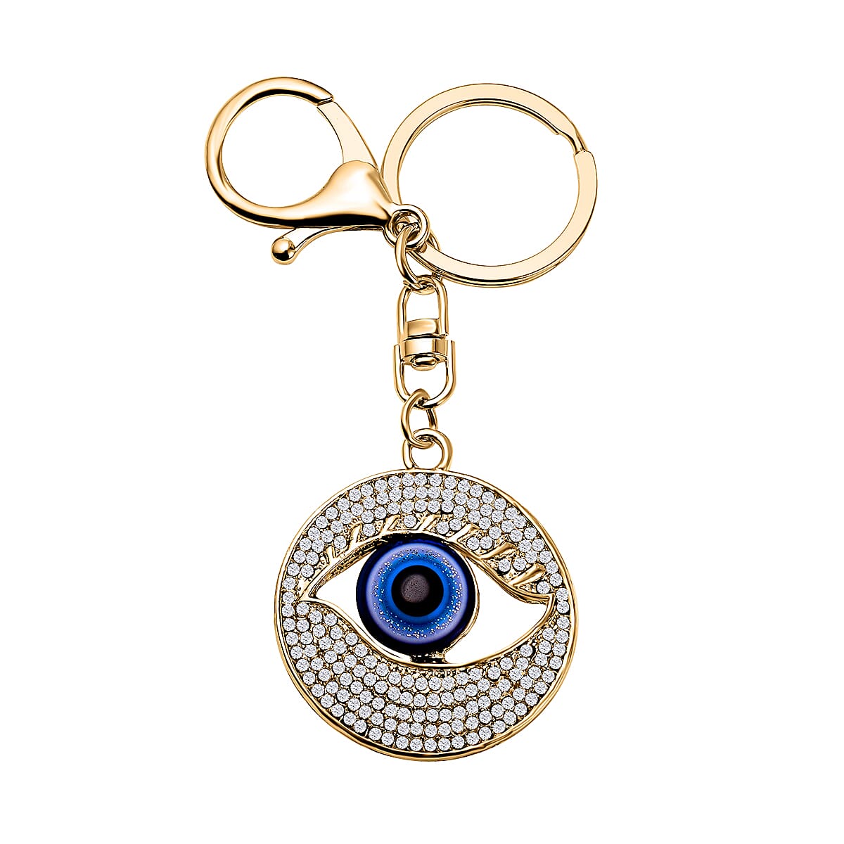 Set of 2 - White Austrian Crystal Evil Eye &amp; Bird Keychain in Yellow Gold Tone 4177552 3