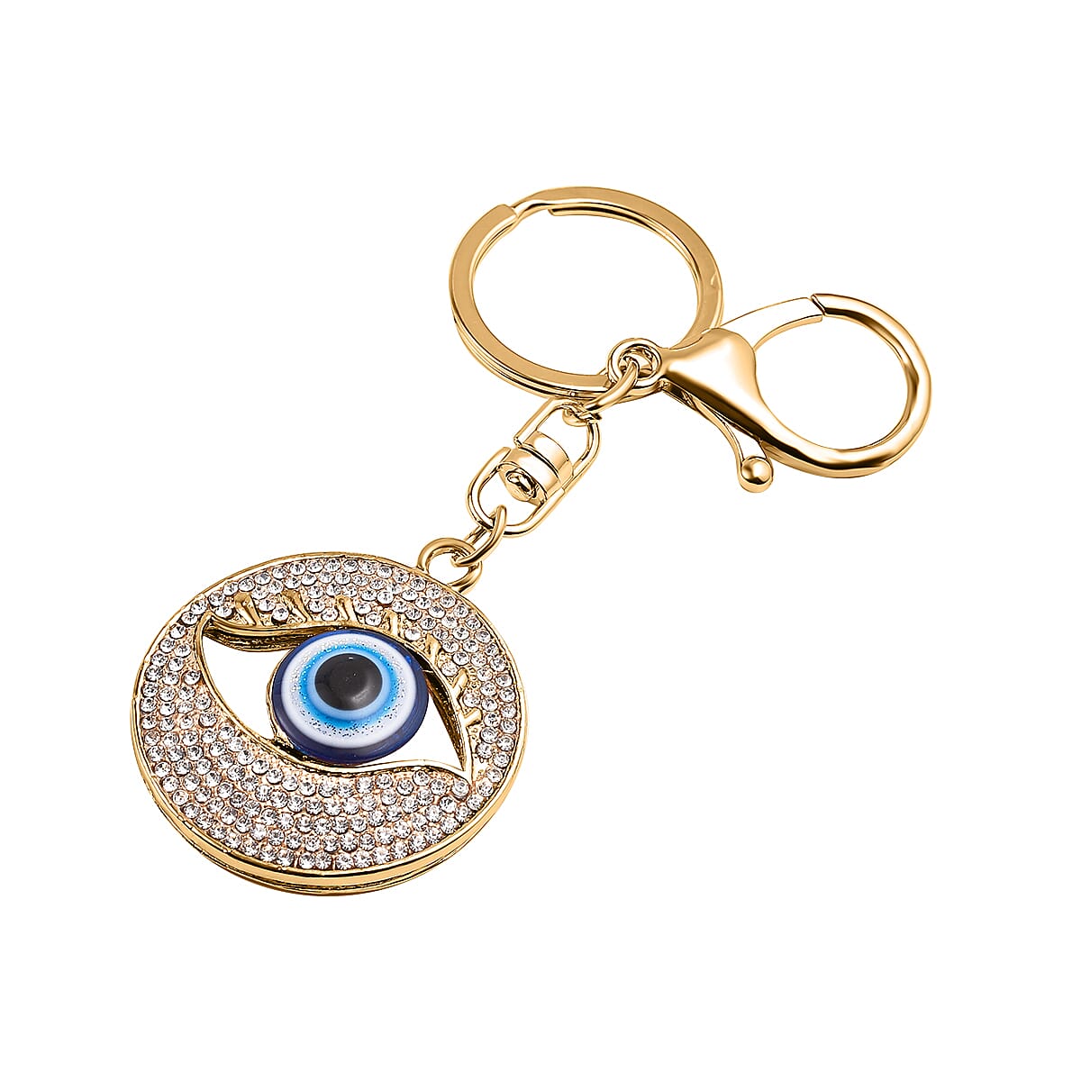 Set of 2 - White Austrian Crystal Evil Eye &amp; Bird Keychain in Yellow Gold Tone 4177552 4