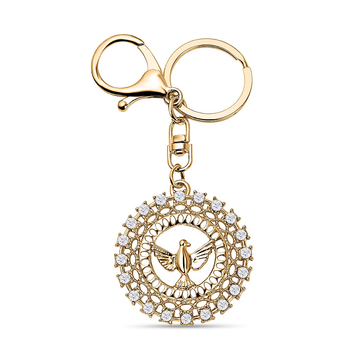 Set of 2 - White Austrian Crystal Evil Eye &amp; Bird Keychain in Yellow Gold Tone 4177552 6