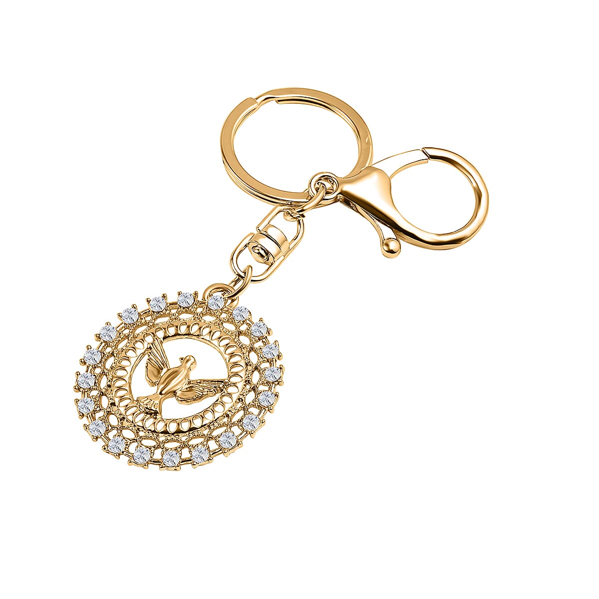 Set of 2 - White Austrian Crystal Evil Eye &amp; Bird Keychain in Yellow Gold Tone 4177552 7