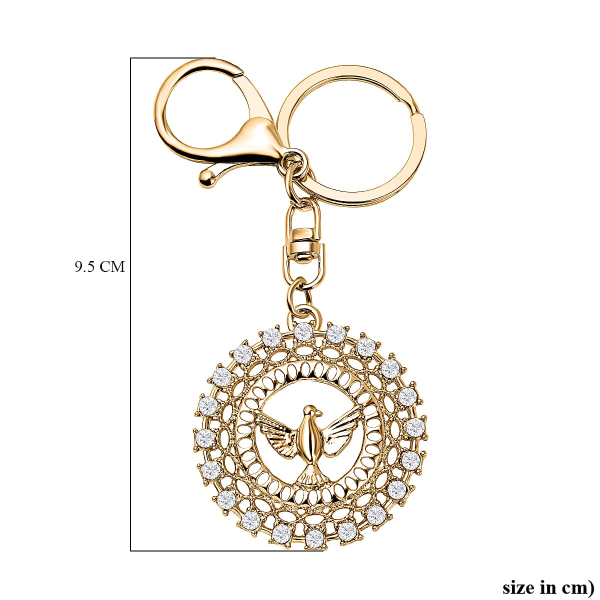 Set of 2 - White Austrian Crystal Evil Eye &amp; Bird Keychain in Yellow Gold Tone 4177552 8