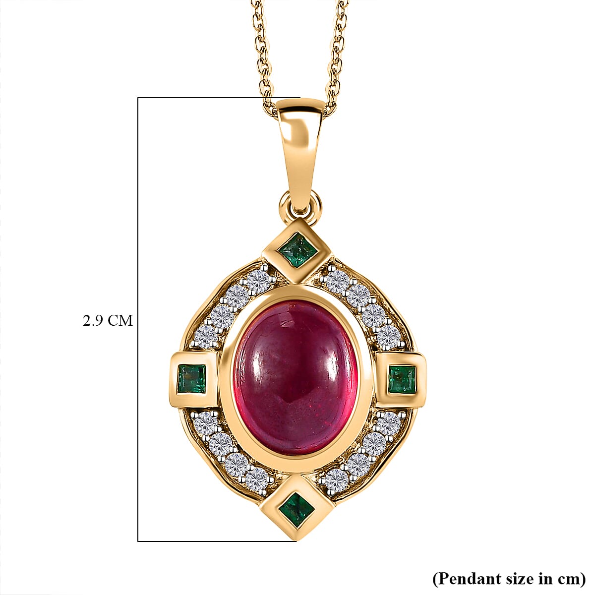 African Ruby, White Zircon, Zambian Emerald Pendant with Chain (Size 20) in 18K Vermeil YG Sterling Silver 4206968 6