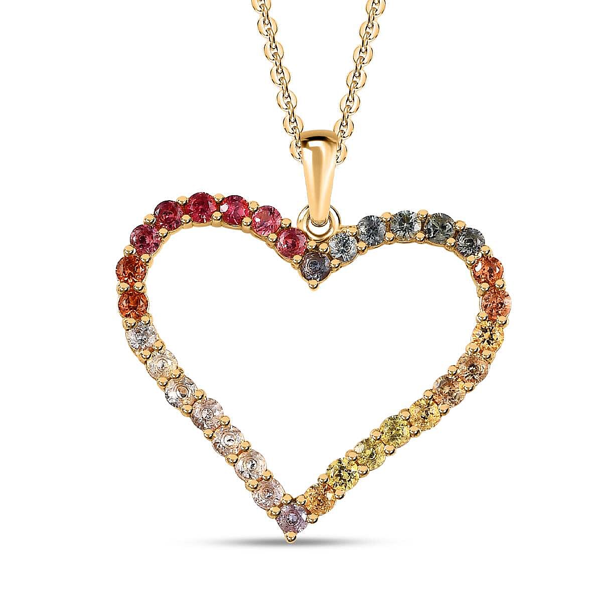Multi Sapphire Heart Pendant with Chain (Size 20) in 18K Vermeil Yellow Gold Plated Sterling Silver 1.60 Ct 4207126 0