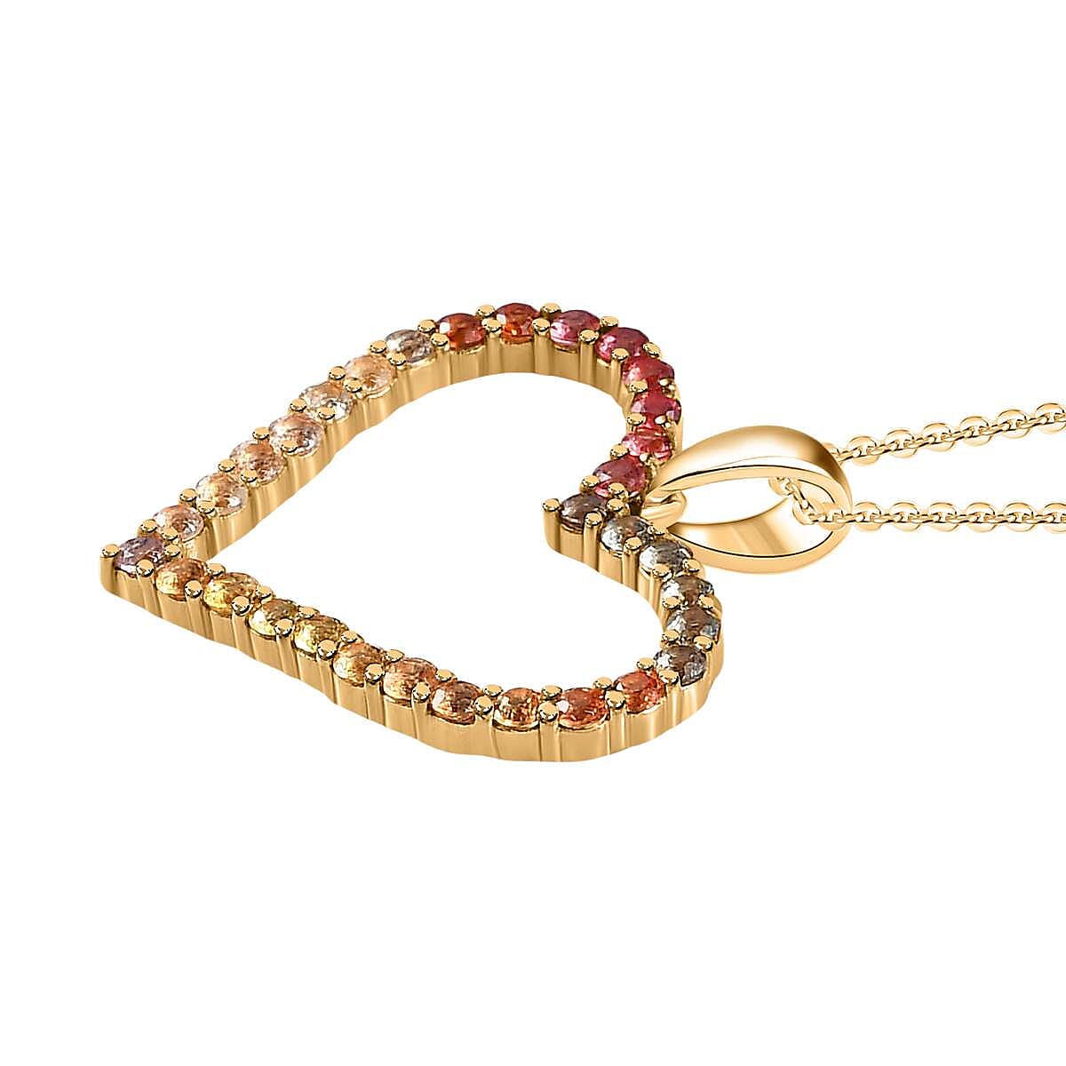 Multi Sapphire Heart Pendant with Chain (Size 20) in 18K Vermeil Yellow Gold Plated Sterling Silver 1.60 Ct 4207126 3