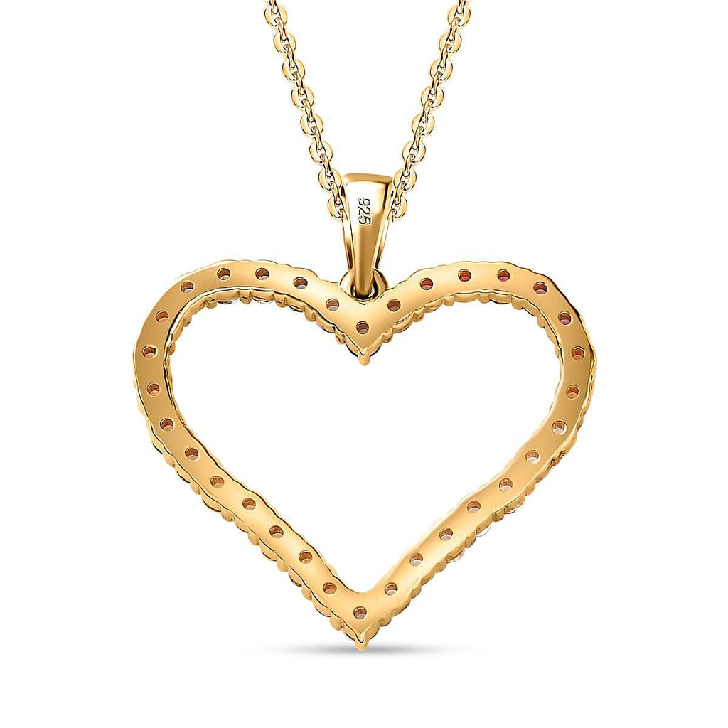 Multi Sapphire Heart Pendant with Chain (Size 20) in 18K Vermeil Yellow Gold Plated Sterling Silver 1.60 Ct