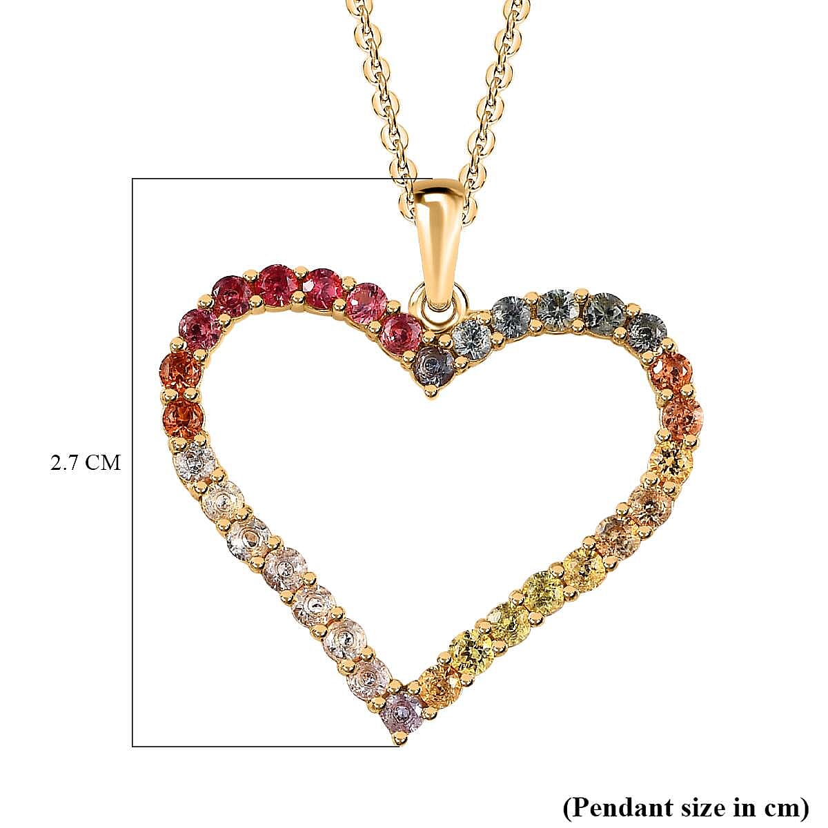 Multi Sapphire Heart Pendant with Chain (Size 20) in 18K Vermeil Yellow Gold Plated Sterling Silver 1.60 Ct 4207126 5