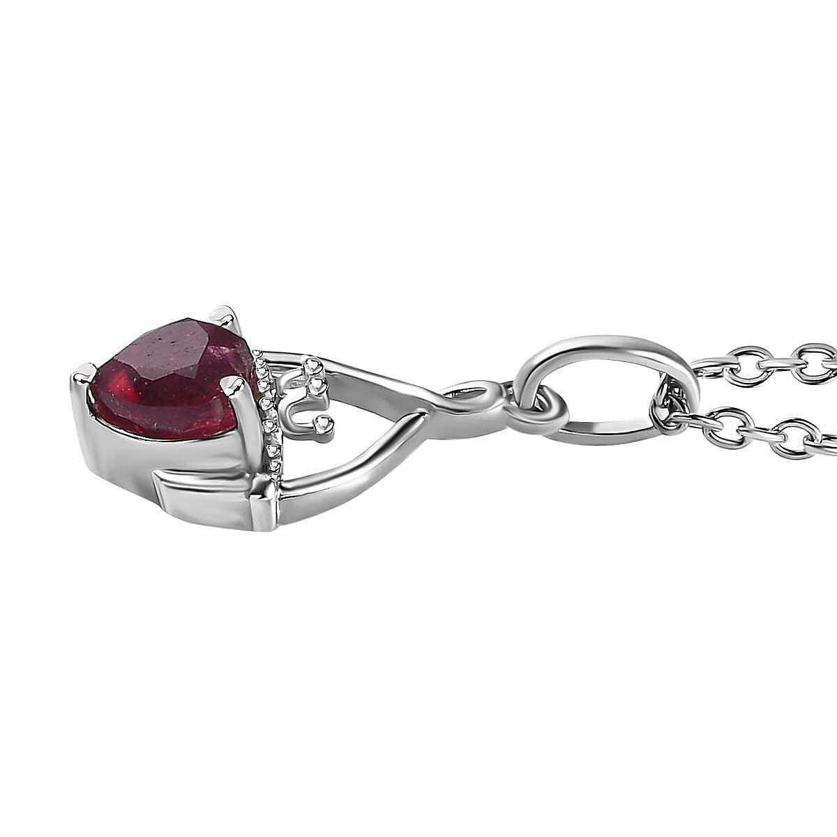 African Ruby Heart Crown Pendant with Chain (Size 20) in Platinum Overlay Sterling Silver 1.20 Ct. 4214757 4