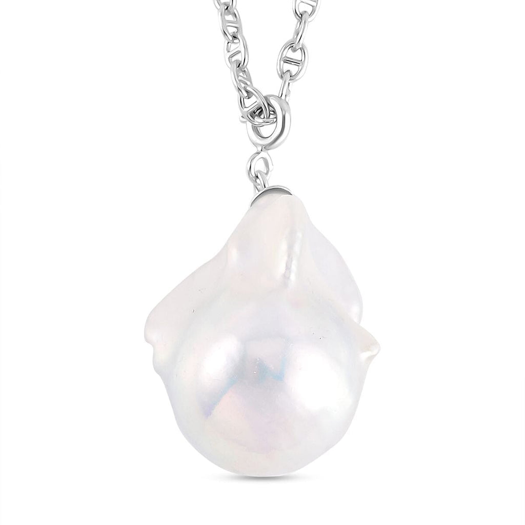 5th Avenue Closeout - White Baroque Pearl Necklace in Platinum Overlay Sterling Silver with Mariner Chain (Size - 20 )