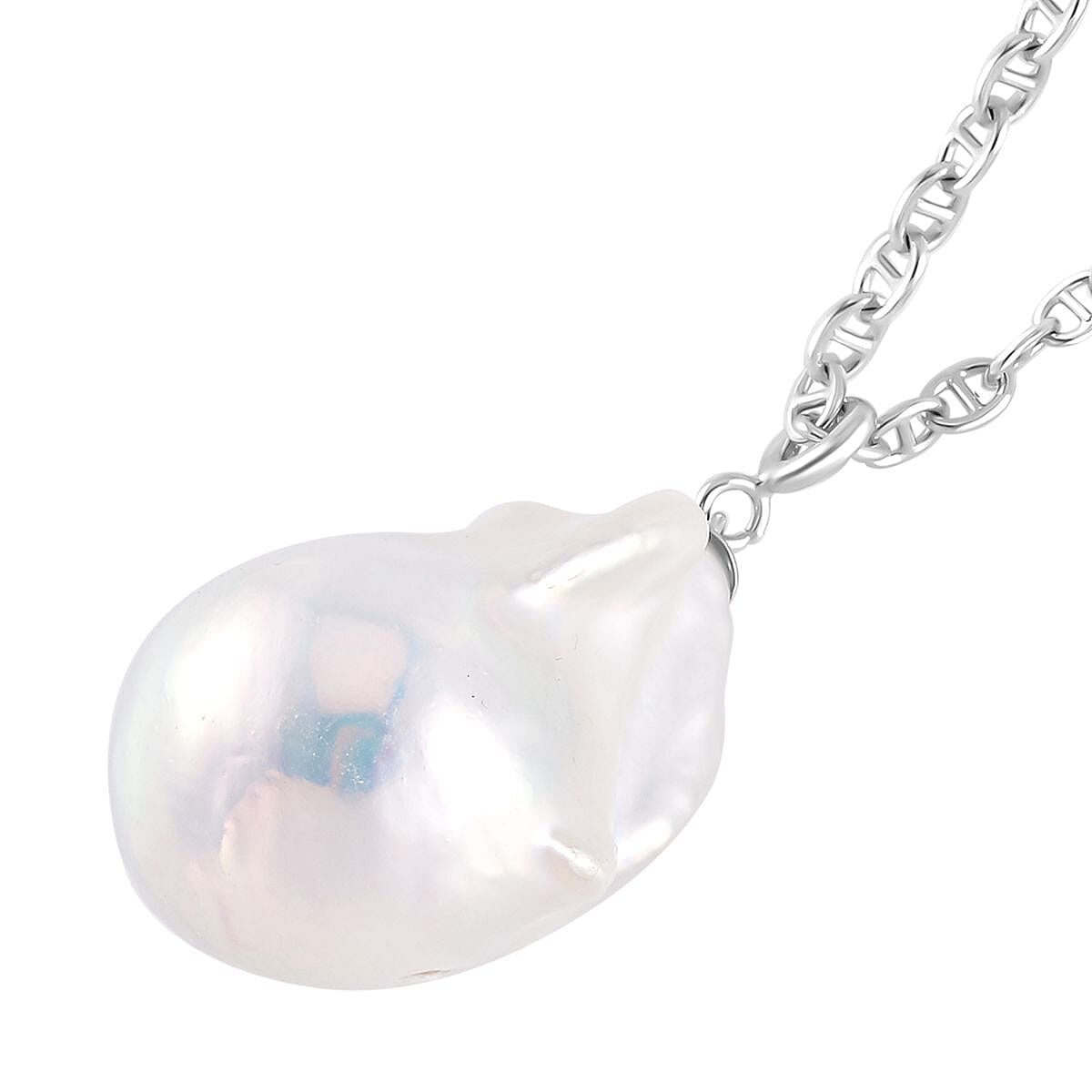White Baroque Pearl Necklace in Platinum Overlay Sterling Silver with Mariner Chain (Size - 20 ) 4215261 3
