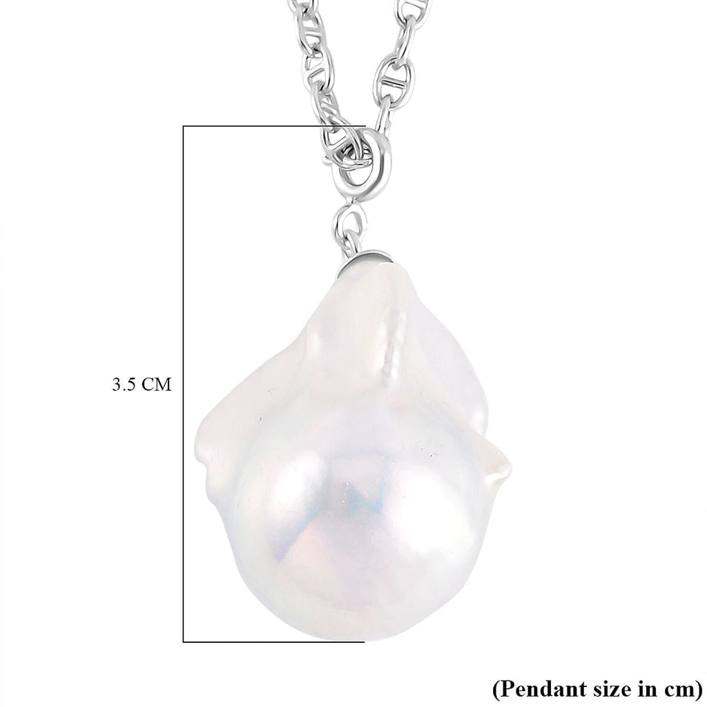 5th Avenue Closeout - White Baroque Pearl Necklace in Platinum Overlay Sterling Silver with Mariner Chain (Size - 20 )