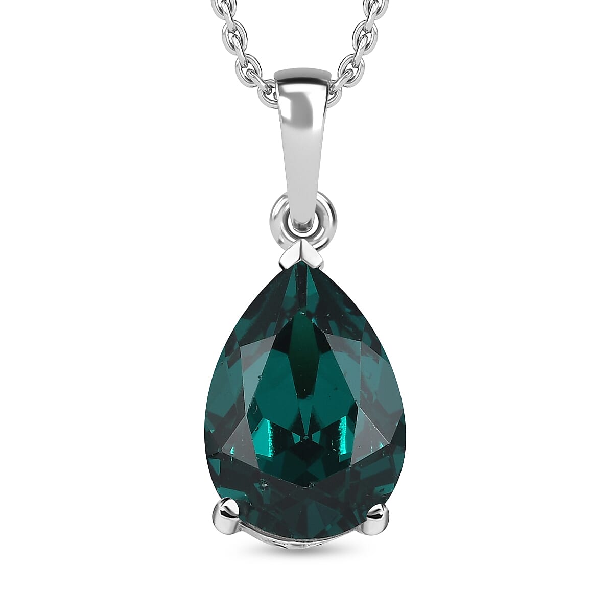 Emerald Finest Austrian Crystal Platinum Overlay Sterling Silver Solitaire Pendant with Stainless Steel Chain 4.85 Ct. 4226163 0