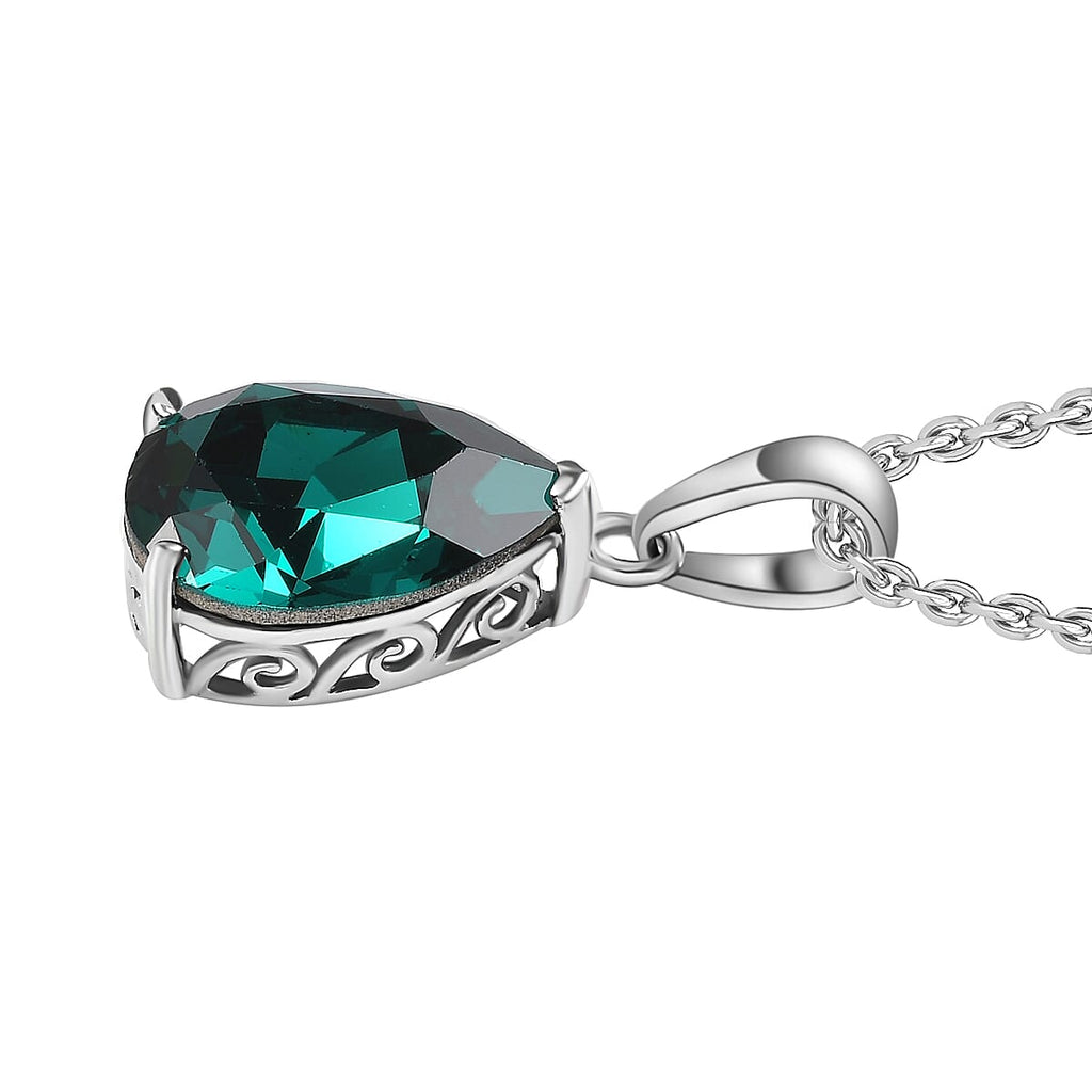 Emerald Finest Austrian Crystal Platinum Overlay Sterling Silver Solitaire Pendant with Stainless Steel Chain 4.85 Ct.