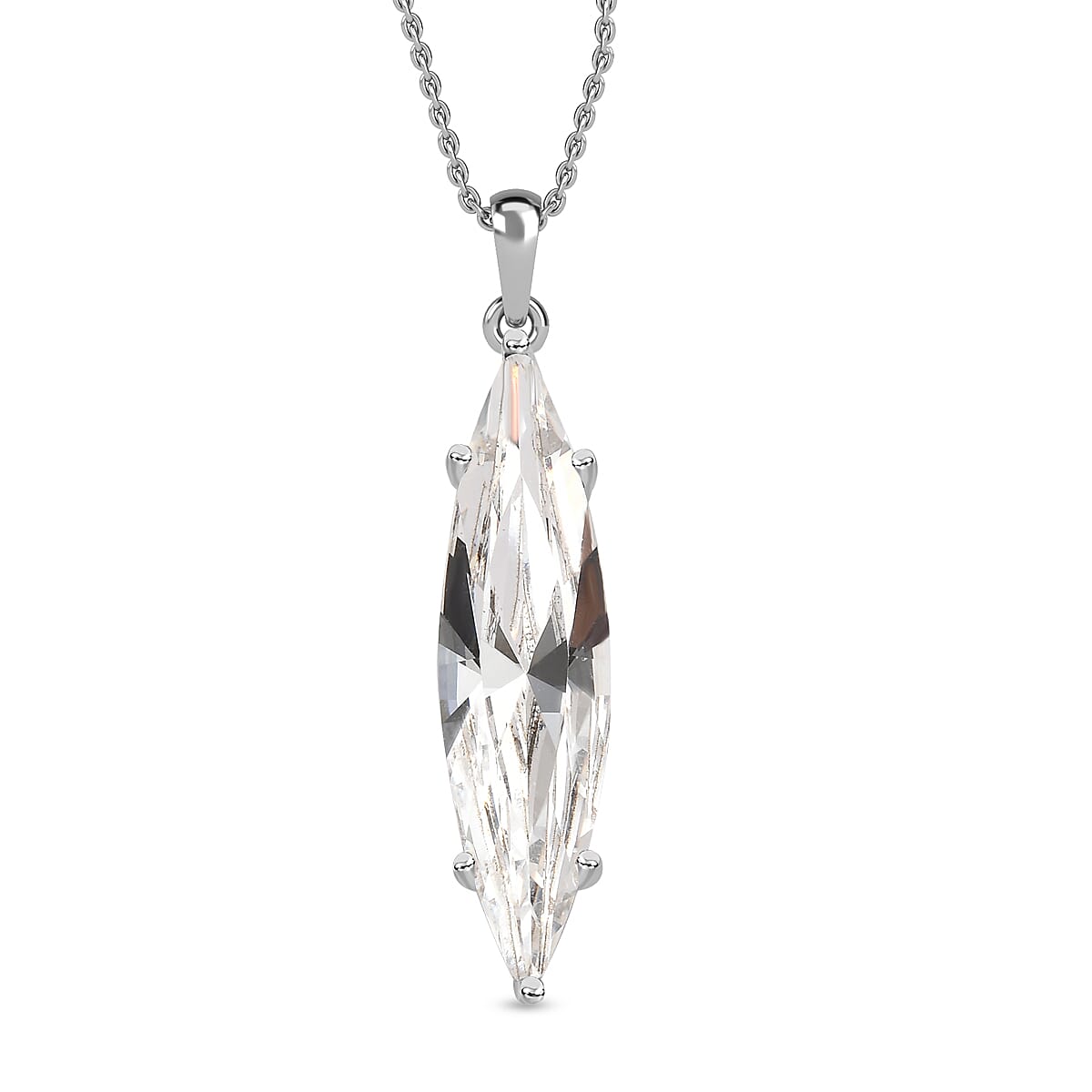 White Finest Austrian Crystal Platinum Overlay Sterling Silver Solitaire Pendant with Stainless Steel Chain (Size 20) 4226830 0