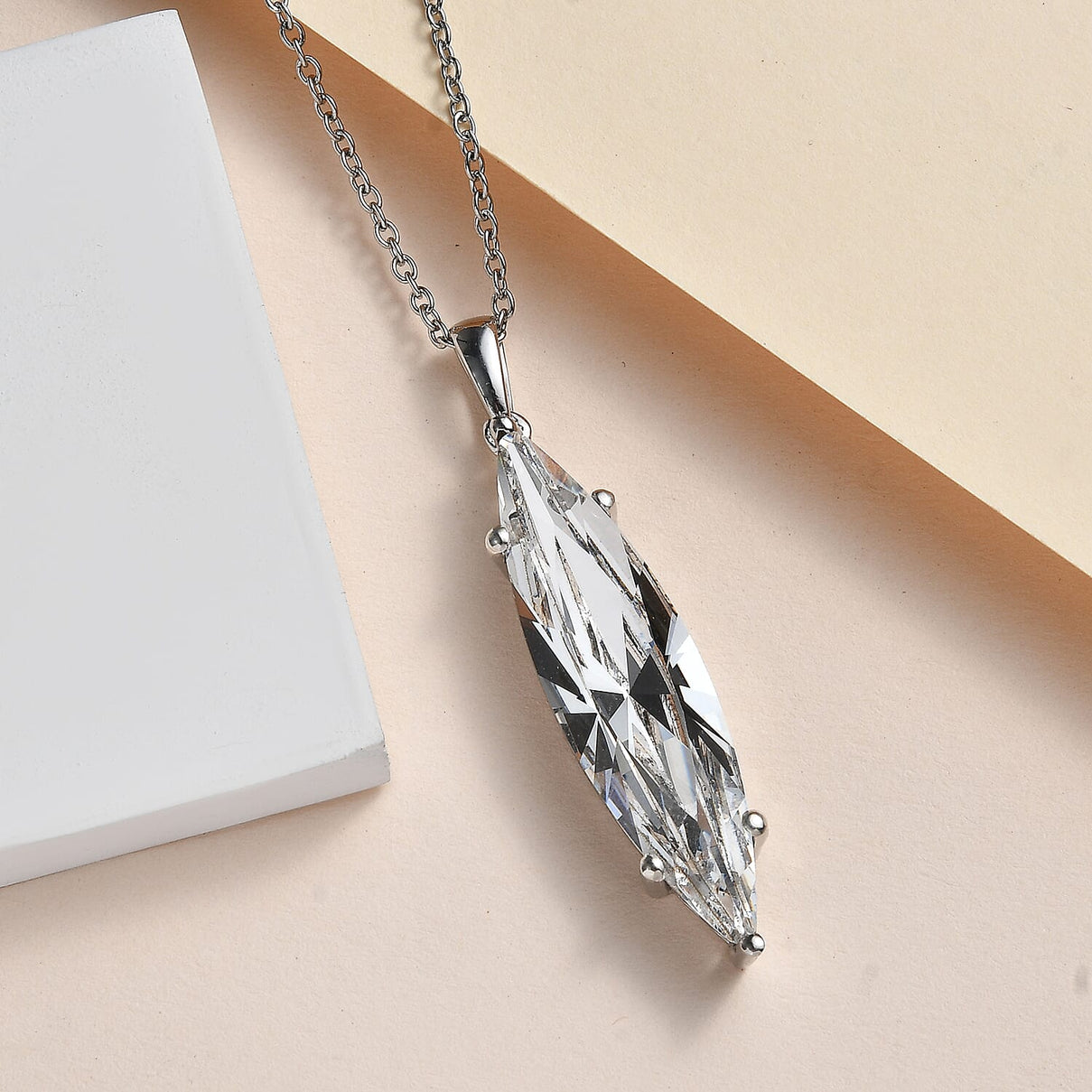 White Finest Austrian Crystal Platinum Overlay Sterling Silver Solitaire Pendant with Stainless Steel Chain (Size 20) 4226830 2
