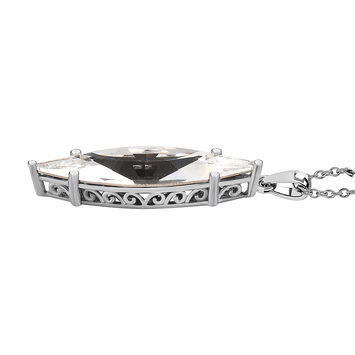 White Finest Austrian Crystal Platinum Overlay Sterling Silver Solitaire Pendant with Stainless Steel Chain (Size 20) 4226830 3