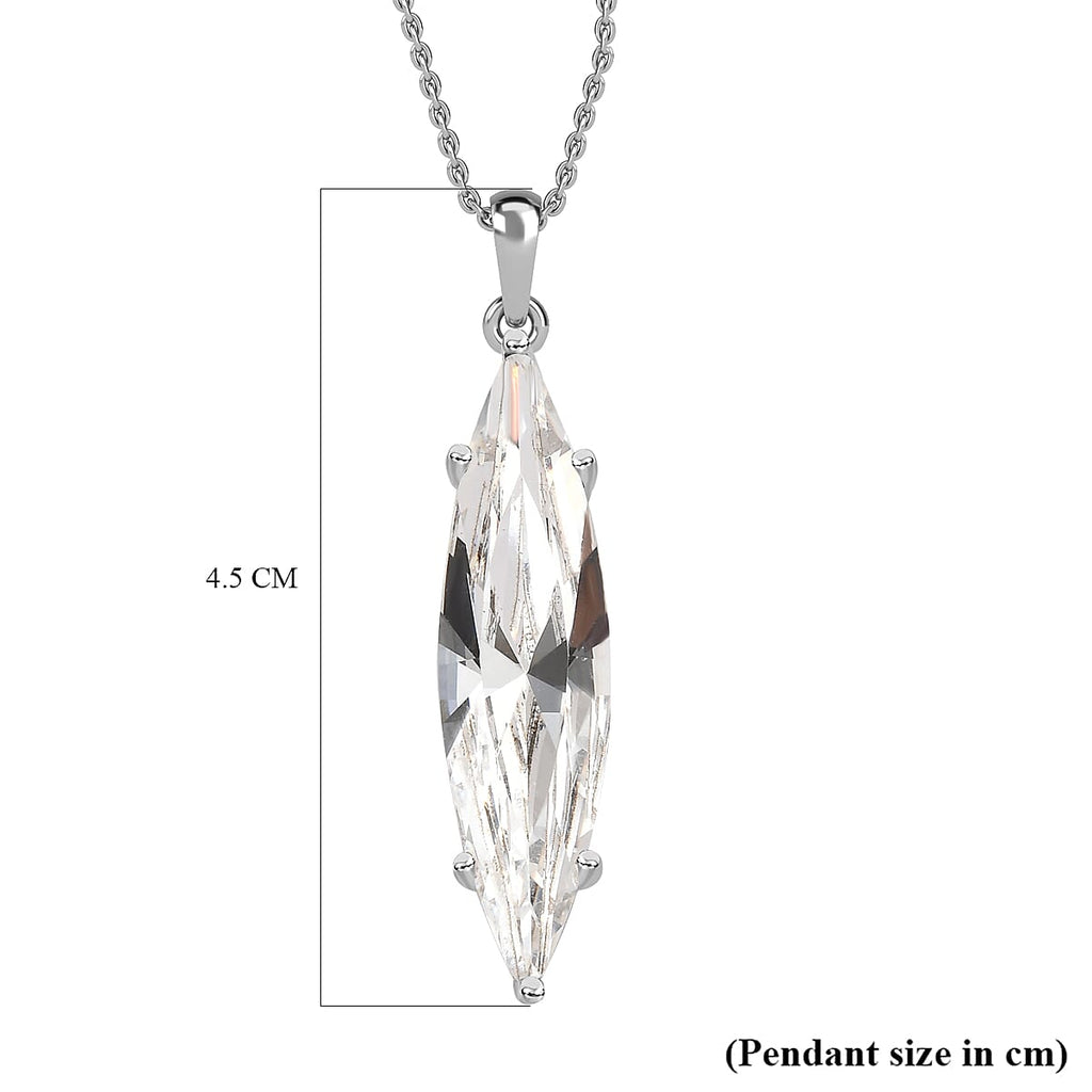 White Finest Austrian Crystal Platinum Overlay Sterling Silver Solitaire Pendant with Stainless Steel Chain (Size 20)