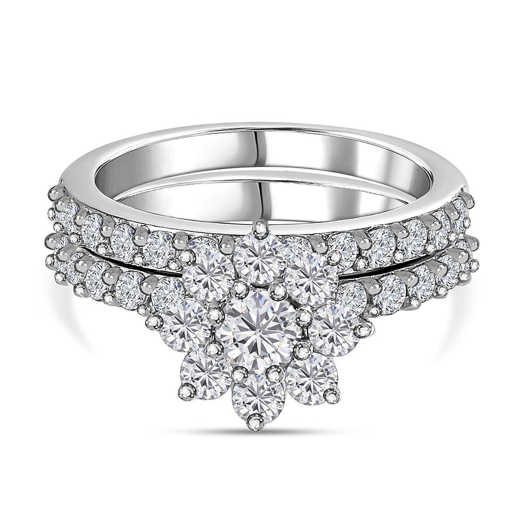 Set of 2 - Moissanite Floral Ring in Platinum Overlay Sterling Silver 1.33 Ct.