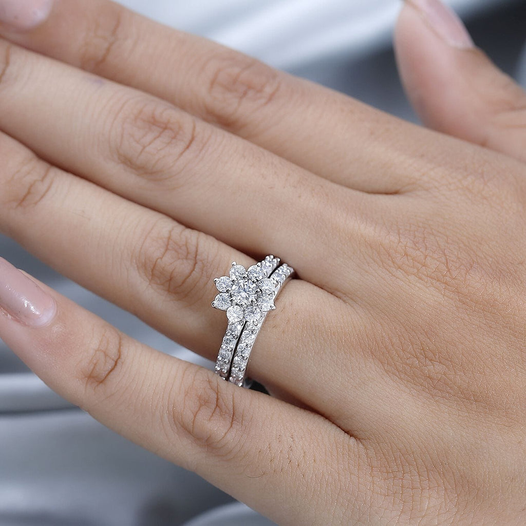 Set of 2 - Moissanite Floral Ring in Platinum Overlay Sterling Silver 1.33 Ct.