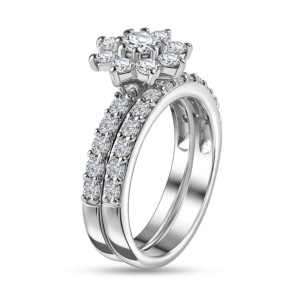 Set of 2 - Moissanite Floral Ring in Platinum Overlay Sterling Silver 1.33 Ct.