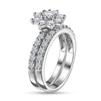 Set of 2 - Moissanite Floral Ring in Platinum Overlay Sterling Silver 1.33 Ct.