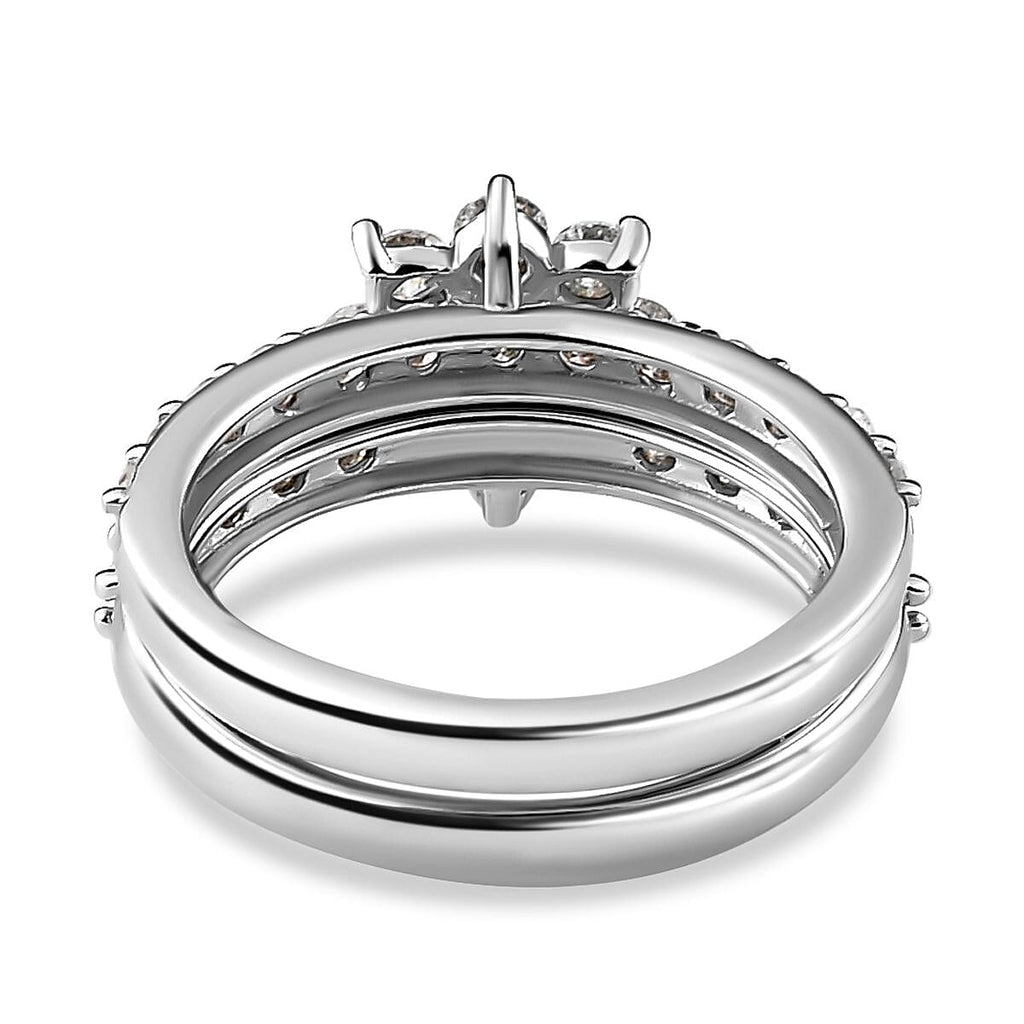 Set of 2 - Moissanite Floral Ring in Platinum Overlay Sterling Silver 1.33 Ct.