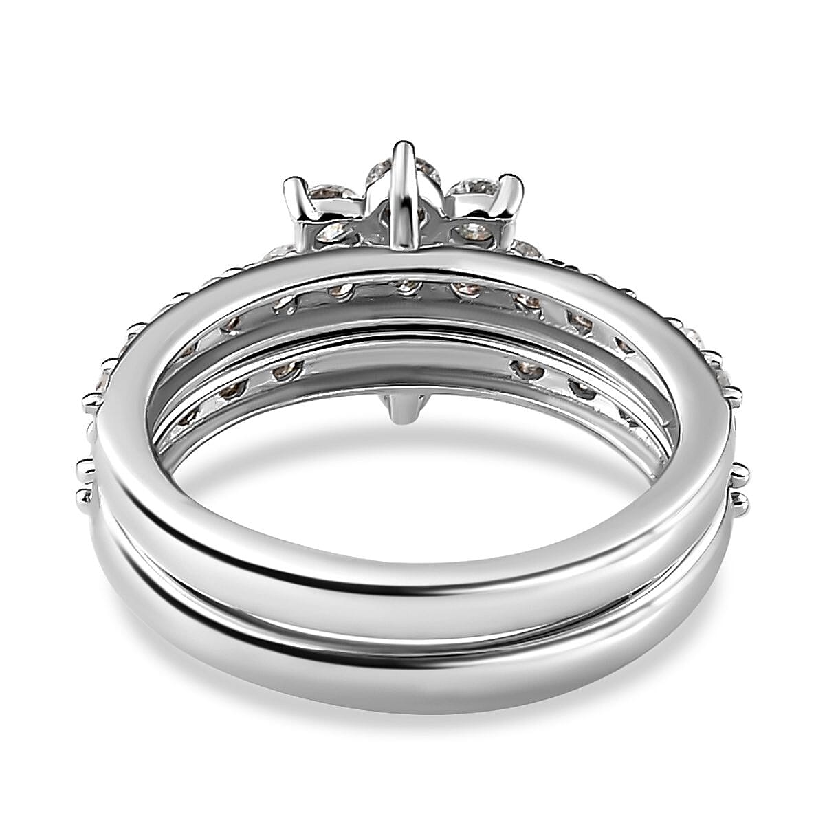 Set of 2 - Moissanite Floral Ring in Platinum Overlay Sterling Silver 1.33 Ct. V32566041 5