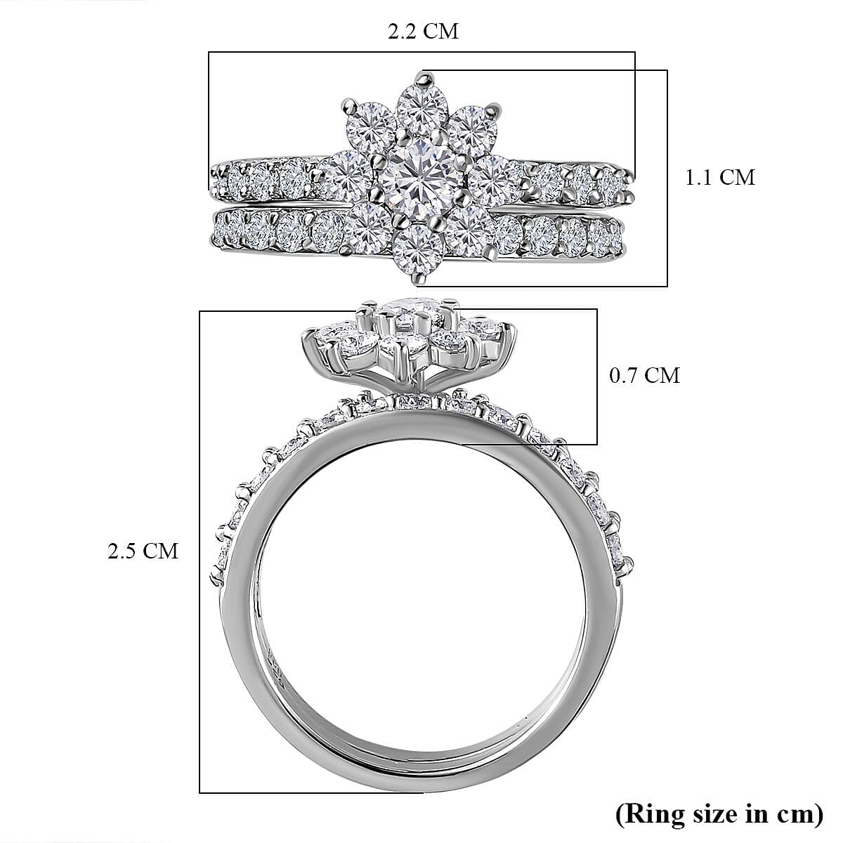 Set of 2 - Moissanite Floral Ring in Platinum Overlay Sterling Silver 1.33 Ct. V32566041 6