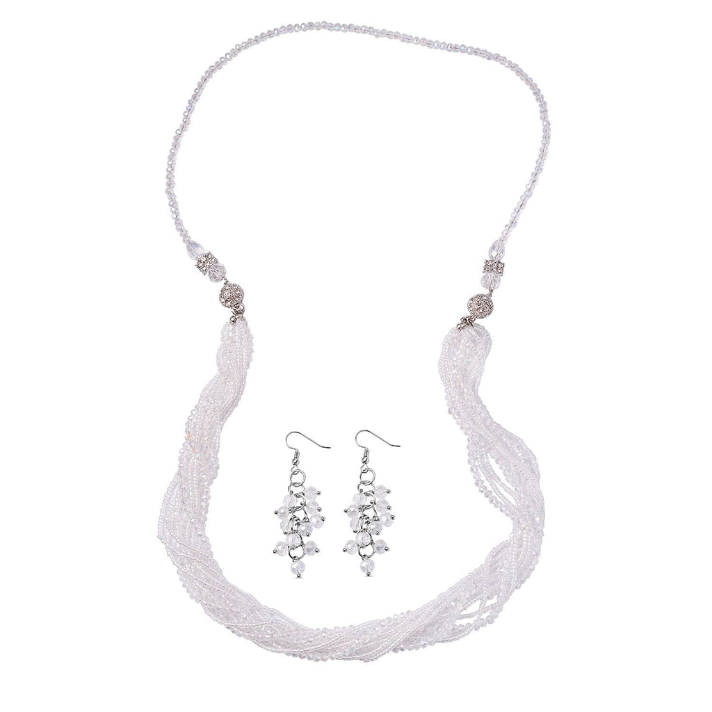 3 Piece Set - White Austrian Crystal Necklace (Size 18 & 16) and Earrings