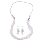 3 Piece Set - White Austrian Crystal Necklace (Size 18 & 16) and Earrings