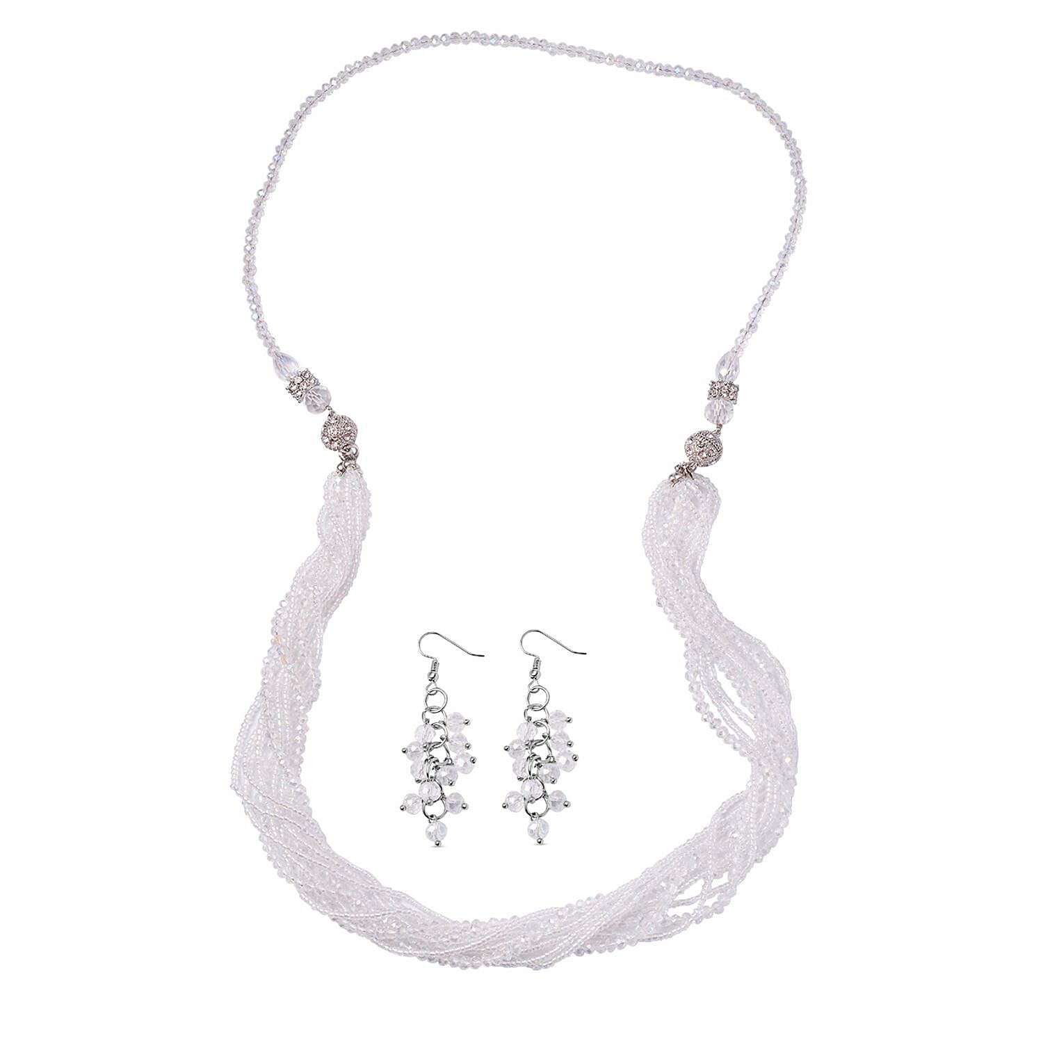 3 Piece Set - White Austrian Crystal Necklace (Size 18 &amp; 16) and Earrings 4227185 0
