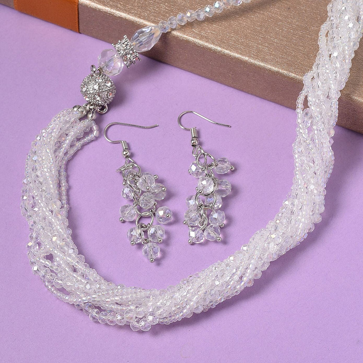 3 Piece Set - White Austrian Crystal Necklace (Size 18 &amp; 16) and Earrings 4227185 1