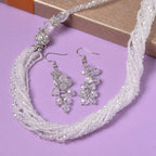 3 Piece Set - White Austrian Crystal Necklace (Size 18 & 16) and Earrings