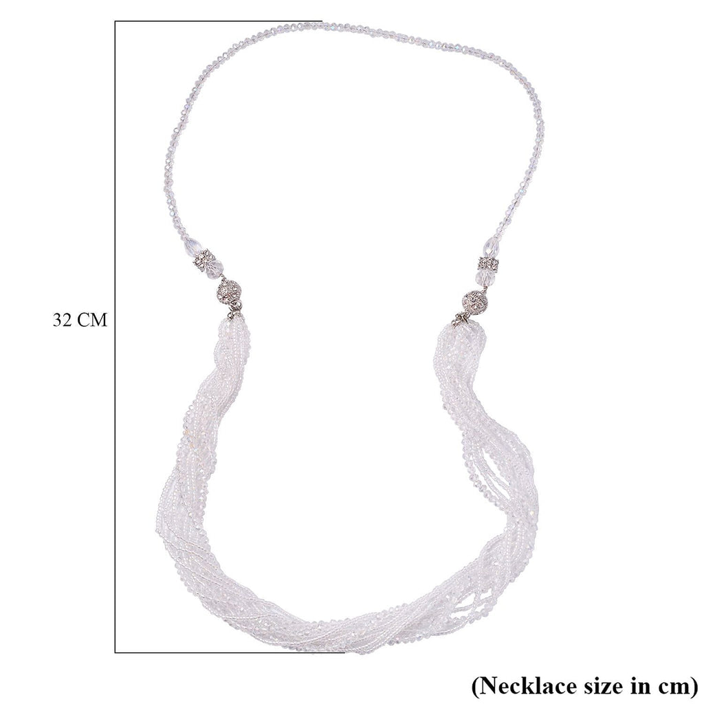 3 Piece Set - White Austrian Crystal Necklace (Size 18 & 16) and Earrings